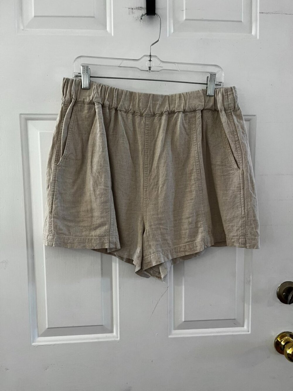 Madewell Woman's Natural Undyed Linen Blend High-Waist Summer Shorts Sz Lr